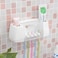 Toothbrush Holder, 5 Slots 2 Cups Multifunctional Space-Saving Toothbrush and Toothpaste Holder, Dust Protection Cover Drain Holes Suction Hook Wall Mounted for Washroom and Bathroom
