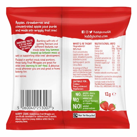 Kiddylicious Strawberry Fruit Wriggles 12g