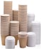 Markq [50 Sets] 8 oz. Brown Disposable Ripple Insulated Coffee Cups with Lids - Hot Beverage Corrugated Paper Cups