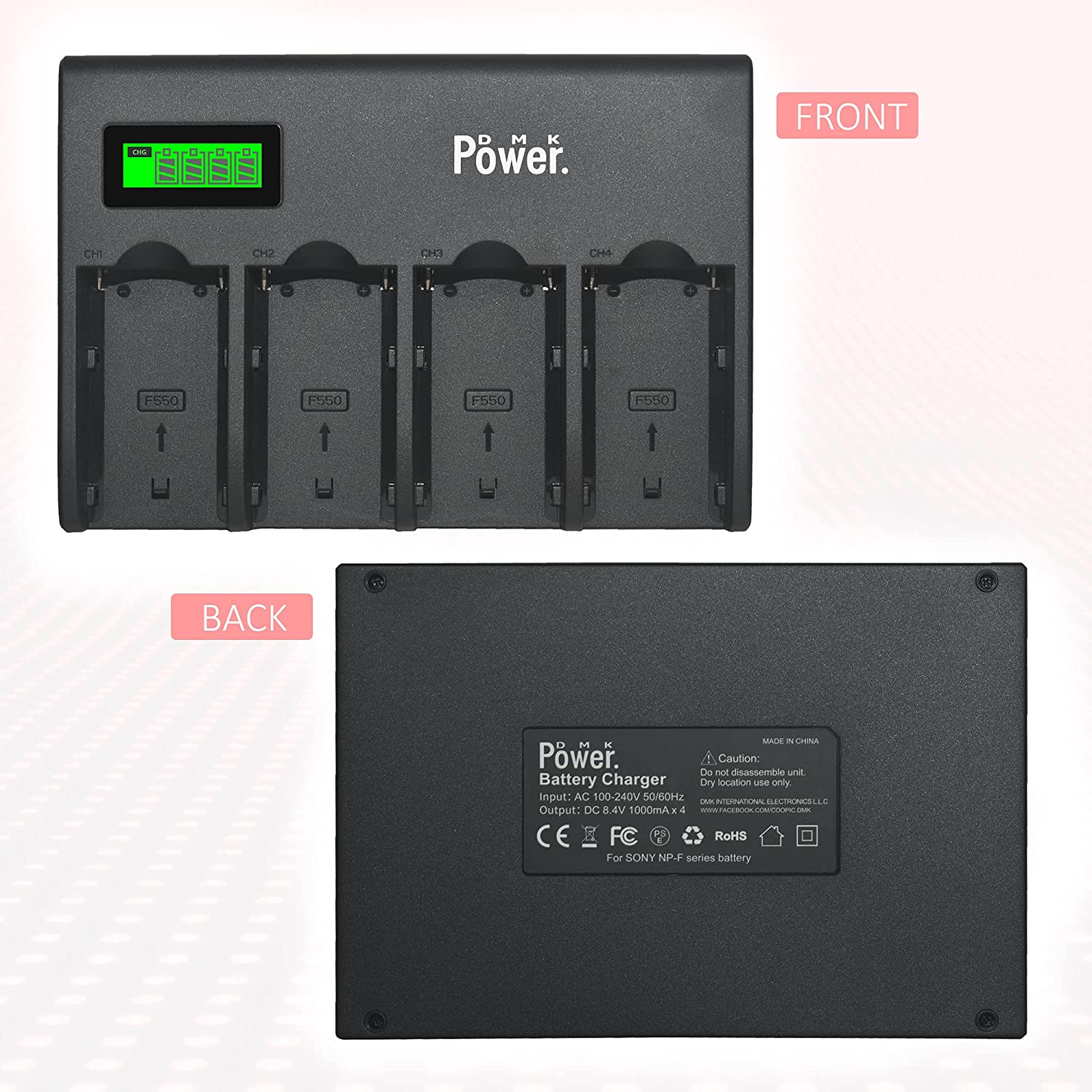 DMK Power 4-Channel Charger And NP-F970 (9800mAh) 8-pack Batteries made for LED Video Light and Monitor only (Not for Cameras)