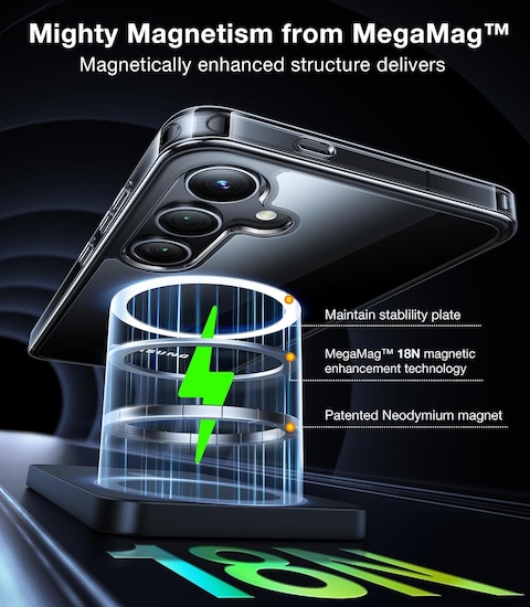Torras Diamond- Mag Series Magnetic Crystal Clear for Samsung Galaxy S24 Plus Case [Snap to MagSafe] [12FT Mil-Grade Drop Tested] Non-Yellowing Slim Fit Protective Case, Clear
