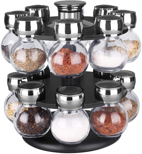Other Spice Rack - 16 Pcs Glass Jar With Revolving Rack