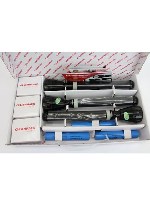 Olsenmark 3-Piece Rechargeable LED Flashlight Set Black 253Milimeter