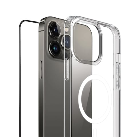 Moxedo Lite Crystal-Clear Magnetic Case Wireless Charging Compatible with 9H Tempered Glass Screen Protector Compatible For iPhone 13 Pro