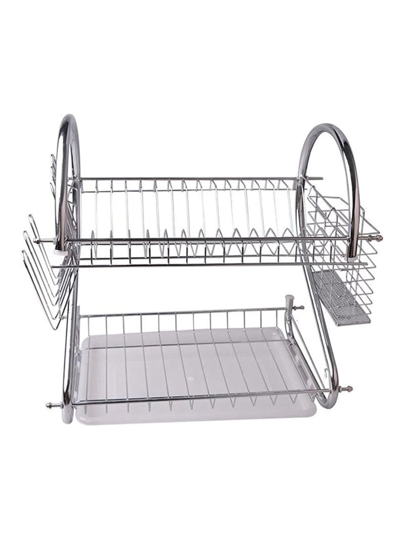 Buy Generic 2-Tier Dish Drying Rack With Drain Board Silver/White ...