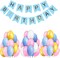 Party Time 31-Pieces Set of Blue Happy Birthday Banner &amp; 30pcs 12&quot; Blue Pink Gold White Latex Balloons For Birthday Party Decoration - Party Supplies