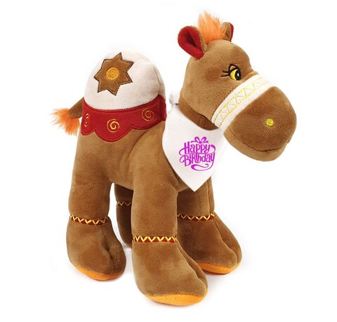 Caravaan - Camel Brown 25cm with Cream Bandana with Pink Happy Birthday Print