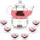 1CHASE&reg; Borosilicate Heat Resistant Glass Teapot with Tea Warmer and 50 ml Double Wall Glass 6 Pc Set for Blooming Tea, Flower Tea, Loose Leaf Tea, Espresso, Tea, coffee