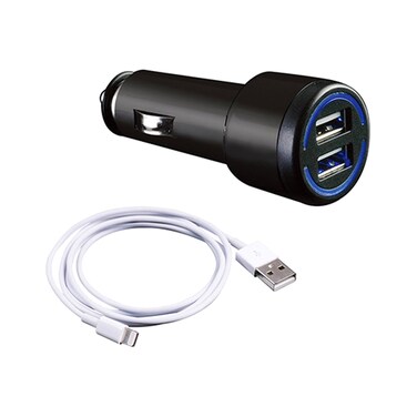 هايبرسونيك شاحن سيارة بمنفذ يو اس بي مزدوج أسود