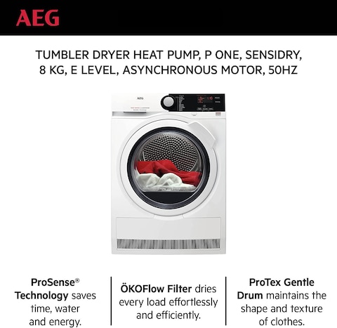 AEG Dryer, TD Heat Pump, 8 Kg, Inverter Motor, T7DBE831, Made In Poland (1 Year Warranty)