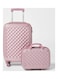 Partner 4-Piece Textured Checkered Luggage Trolley Set, Light Pink