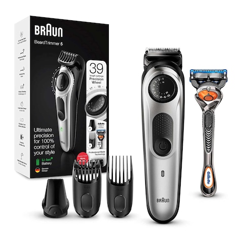 ماكينة تشذيب اللحية براون مع قرص ضبط الدقة وشفرة حلاقة Gillette Fusion5 ProGlide - BT5260