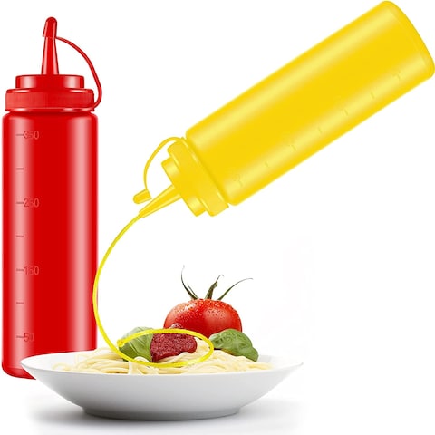 Leyndo 2 Pieces Fake Squirt Mustard And Ketchup Bottle, Phoney Red Bottle Plastic Condiment Dispenser Novelty Prank Toy (Red, Yellow) (Leyndo-Bottle-W4)