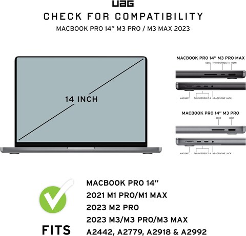 Urban Armor Gear UAG Plyo MacBook Pro 14 inch Case (2021-2023) A2918 A2992 M3 / M3 Pro / M3 Max / M2 Pro/M2 Max/ M1 Pro/M1 Max Rugged Military Grade Hard Shell Laptop Cover Translucent Clear - Ice