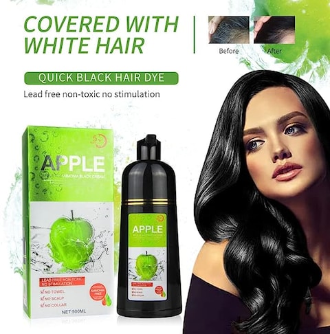 Apple Herbal Extract Ammonia-Free Hair Color Cream No Side Effect Shampoo 500ml (Black)