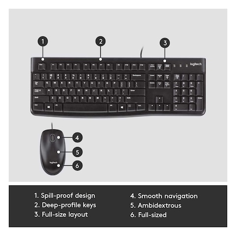 Logitech MK120 Wired USB Keyboard And Mouse Combo Black