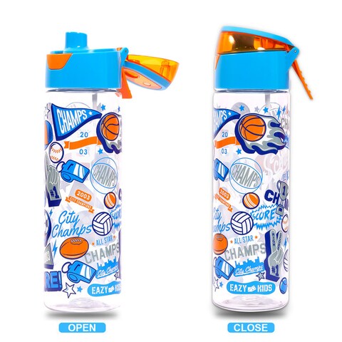 Eazy Kids Lunch Box and Tritan Water Bottle w/ Spray, Soccer  - Blue, 750ml