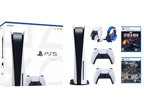 Sony Playstation 5 Disc Console (UAE Version) + Dualsense Wireless Controller + Charging Station And Headset For PS5 + Marvel Spiderman Miles Morales + Demon&#39;s Souls