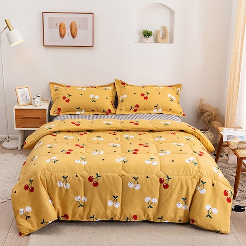 RISHAHOME 4 Piece King Size Comforter Set Microfibre 220x240 cm Fuel Yellow