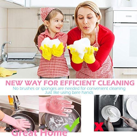 BUYERZONE Silicone Scrubbing Gloves for Dish Washing and Pet Grooming (Free Size, Assorted Colour)