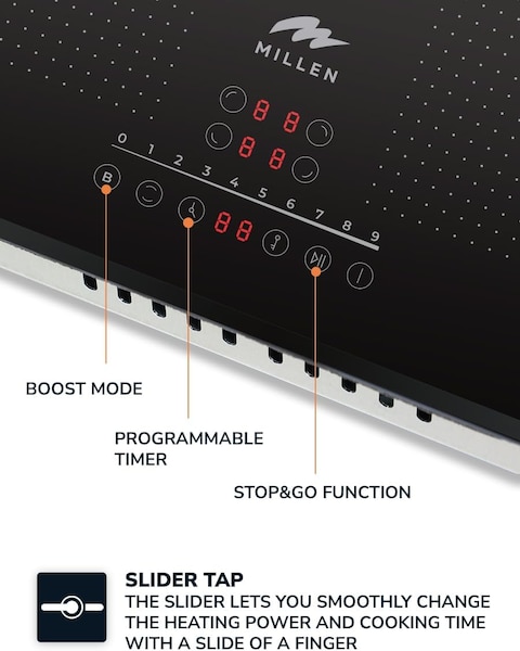 MIILLEN Built in Induction hob, 60 cm Black Glass, 4 Heating Zones, 7000W, Combination zone, MIH 602 BL, 3 Year Warranty