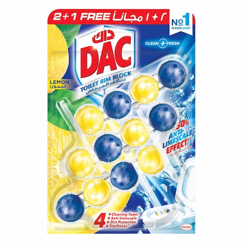 Buy Dac toilet rim block power active lemon 50 g x 2 +1 free in Saudi Arabia