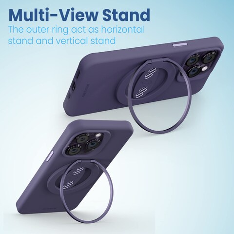 Remson Mag-X Phone Grip Finger Strap Magnetic Phone Kickstand with Silicone Strap Compatible for iPhone 14, 13 Pro/Max/Plus (Deep Purple)