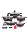 Dessini 17-Piece Die Casting Cookware Set Includes 1Xcasserole With Lid 20cm, 1X 24cm, 1X 28cm, 1X Casserole With Lid 32cm, 1Xshallow Casserole With Lid 28cm, 7Xcooking Tools, Black/Red