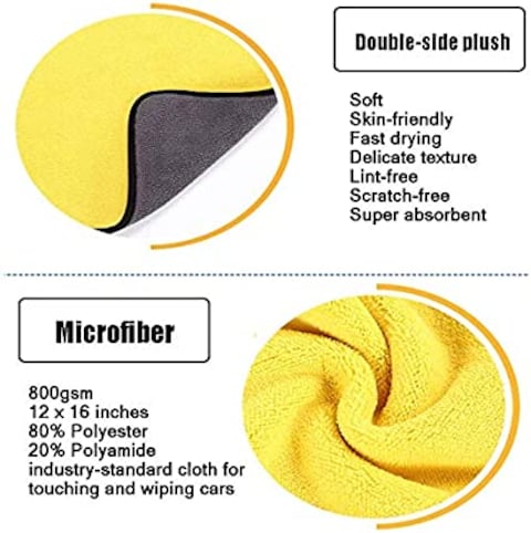 Car Microfiber Cleaning Cloths, Lint-Free Dual Layer or Polishing Washing - 30 x 30cm - Pack of 3