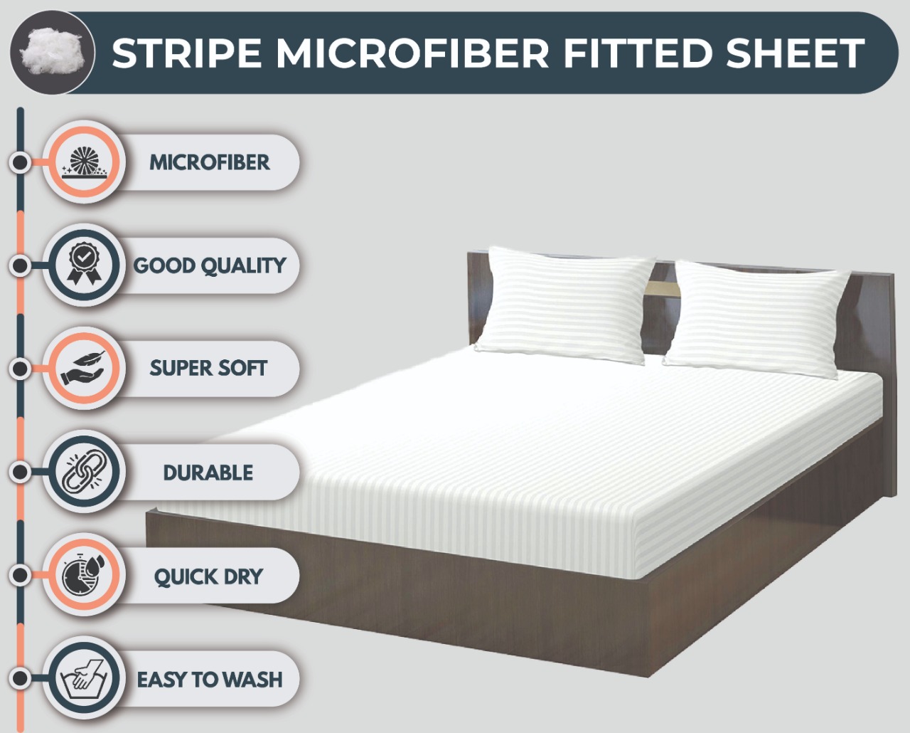 KLUB LINEN Stripe Microfiber Maroon Fitted Sheet -Queen 150 x 200 cm