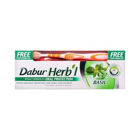 Dabur Herbal Basil Toothpaste With Brush White 150g