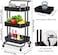 U-Hoome Kitchen Storage Trolleys Removable Storage Tower Rack Bathroom Shelf With Wheels And Armrest Slim Rolling Storage Rack Trolley (3 Tier, Black)