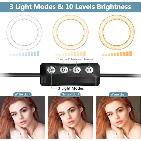 Selfie Ring Light with Tripod Stand, Dimmable Led Camera Ring Light and Phone Holder for Live Stream/Makeup/YouTube Video 10 inch