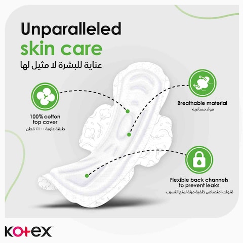 Kotex Natural Maxi Protect Thick Pads 100% Cotton Pad Super Size with Wings 26 Sanitary Pads