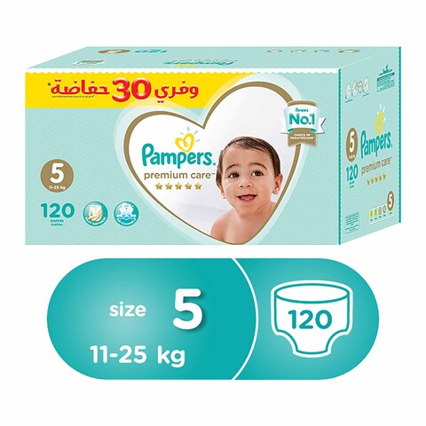 Pampers Premium Care Diapers 5 Junior, 11-25 Kg - 120 Diapers