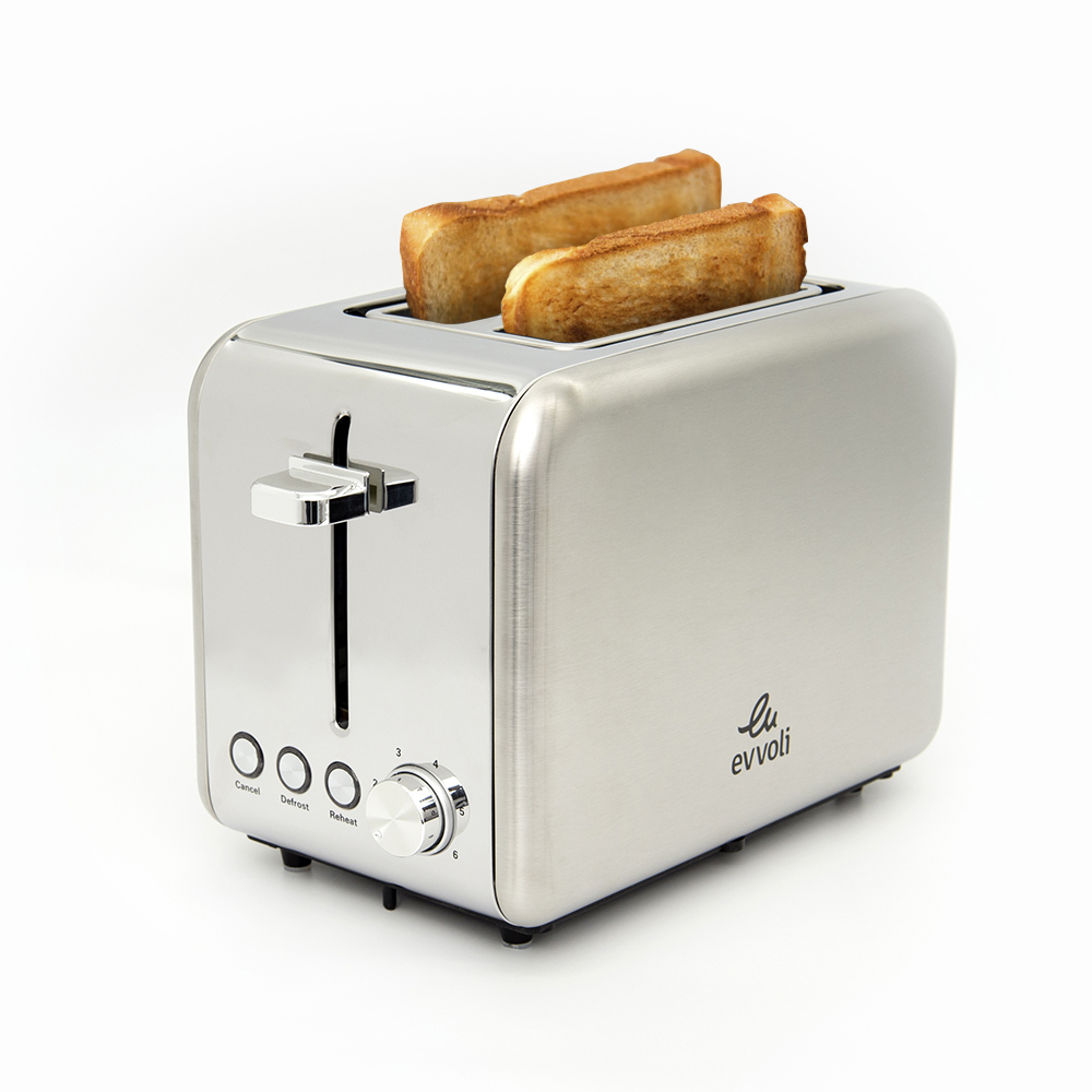 evvoli 2 Slice Toaster With 6 Settings Stainless Steel Removable Crumb Tray EVKA-TO7HS 2 Years Warranty