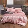 Luna Home Silky Satin, King Size 6-Piece Duvet Cover Set, Plain Pink Color