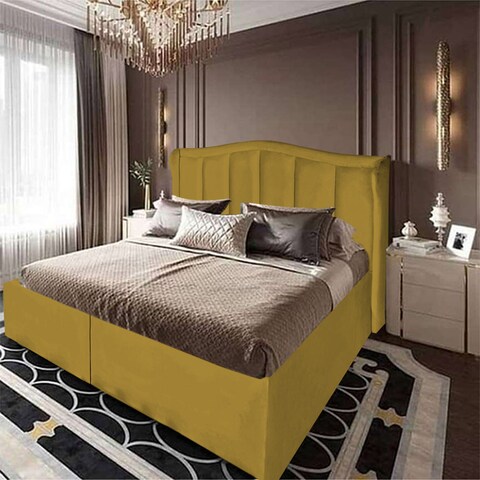 إن هاوس شومت هيكل سرير منجد بالمخمل - نفر ونص - 200×150 سم - ذهبي