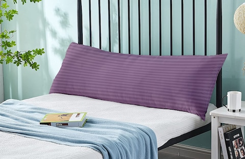 KLUB LINEN  Long Body Pillow 1pc, Fabric: 100% Polyester 85 GSM Microfiber 1 cm Stripe Super Soft, Filling: 1300 gm Hollow Fiber Comfort, Breathable &amp; Ultra Soft Size: 45 x 120 cm, Color: Lilac