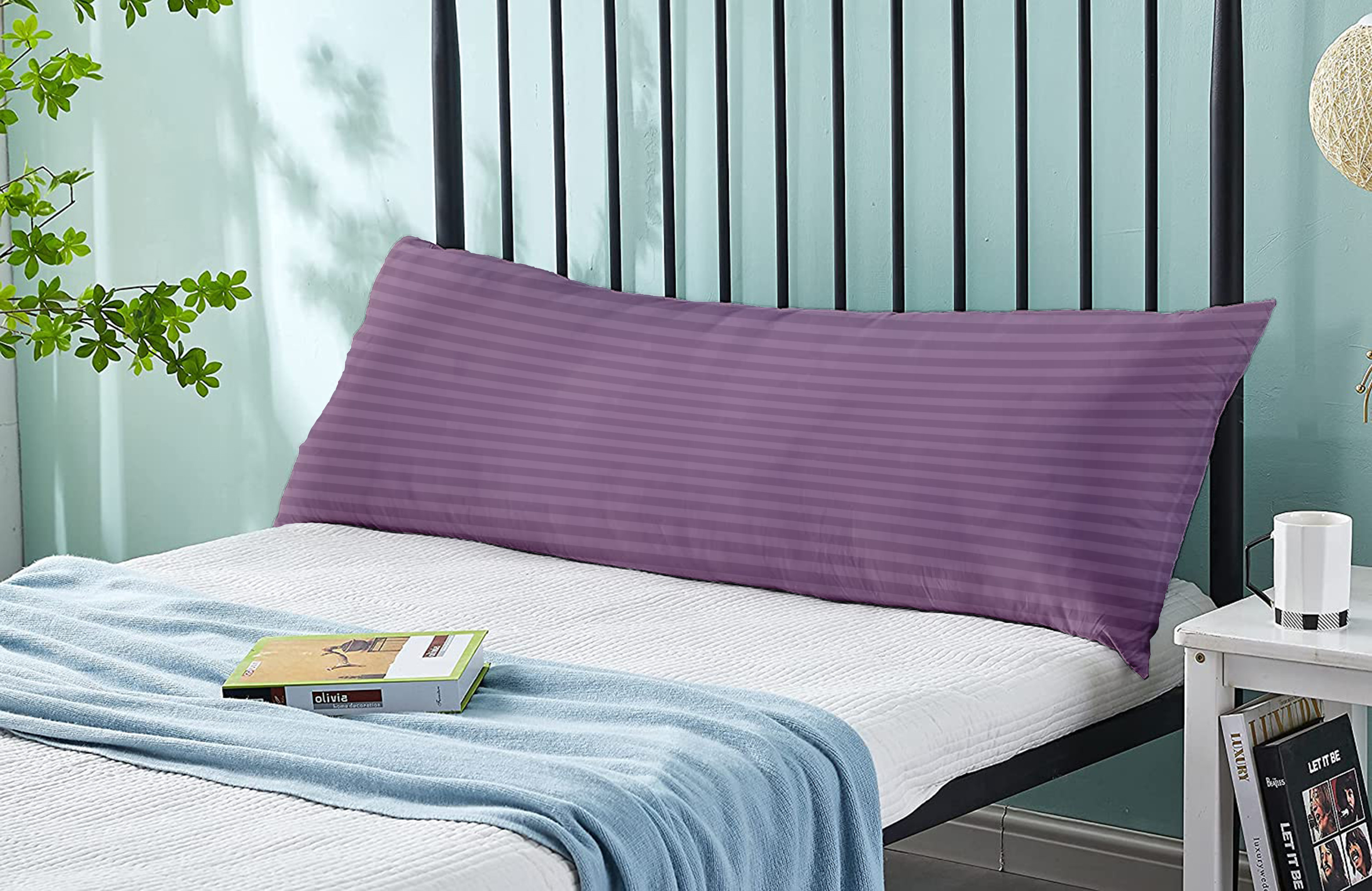 KLUB LINEN  Long Body Pillow 1pc, Fabric: 100% Polyester 85 GSM Microfiber 1 cm Stripe Super Soft, Filling: 1300 gm Hollow Fiber Comfort, Breathable &amp; Ultra Soft Size: 45 x 120 cm, Color: Lilac