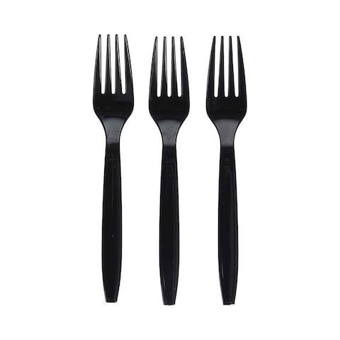 Disposable Plastic Fork Black Heavy Duty Cutlery 50 Pieces