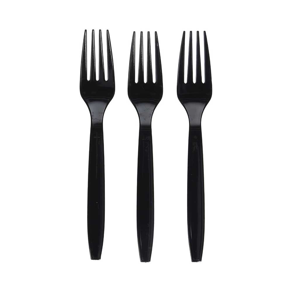 Disposable Plastic Fork Black Heavy Duty Cutlery 50 Pieces