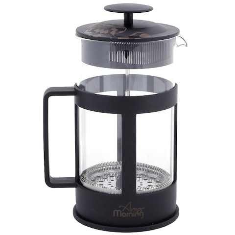 Any Morning French Press Coffee and Tea Maker, Borosilicate Glass Coffee Press, Stainless Steel Filter, Durable and Heat Resistant, Black (350 ml, 11.80 oz, 2 Cup)