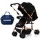 Teknum Reversible Trip Stroller w / Blue Ace Diaper Bag - Black