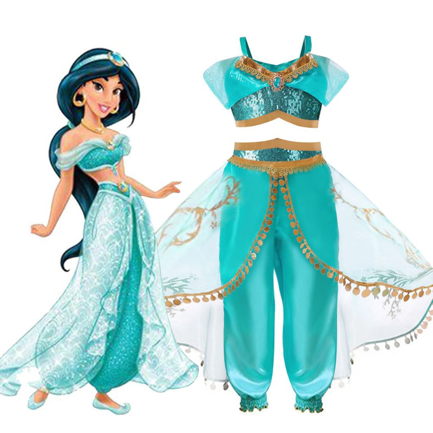 FITTO Princess Jasmine Costume for Kids Inspired Costume, size 150