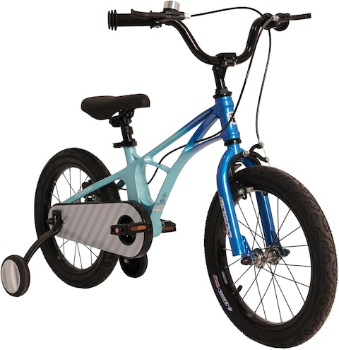 Mogoo Horizon Lightweight Magnesium Kids Bike 4-7 Years Old Boys Girls, Adjustable Height, Disc Handbrakes, Reflectors, Gift For Kids, 16-Inch Bicycle With Training Wheels - Blue/Orange