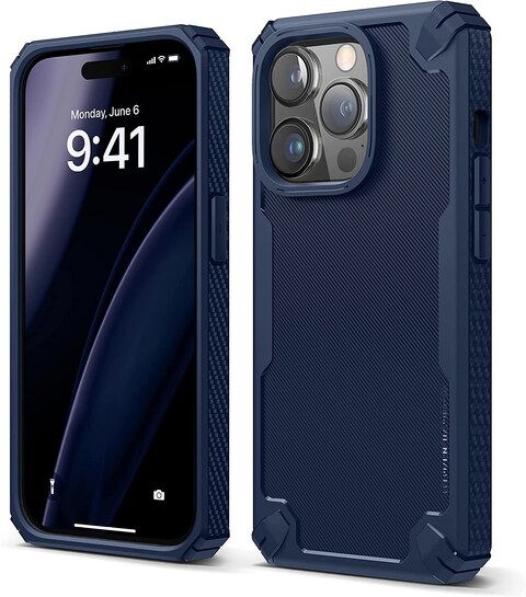 Elago Armor for iPhone 14 PRO Military Grade case cover with Carbon Fiber Patern - Jean Indigo