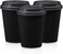 Markq [50 Sets] 8 oz. Black Disposable Coffee Cups with Lids - Triple Wall Ripple Paper Cups for Hot &amp; Cold Drinks