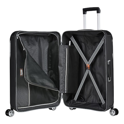 Eminent Hard Case Medium Checked Travel Bag Luggage Trolley Polypropylene Lightweight 4 Quiet Double Spinner Wheels Suitcase With TSA Lock B0002 Black