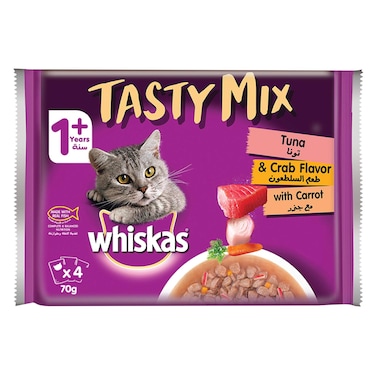 Whiskas Tasty Mix, Tuna &amp; Crab Collection, in Gravy, Wet Cat Food, Pack of 4x70g